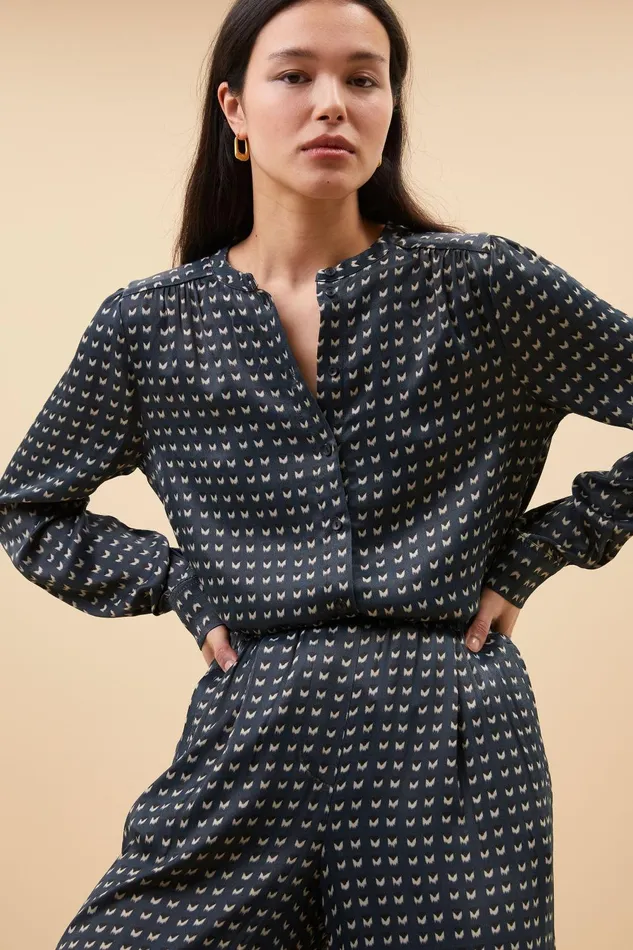 Women Ribbe Rastre Blouse Rastre Print Bybar Blouses