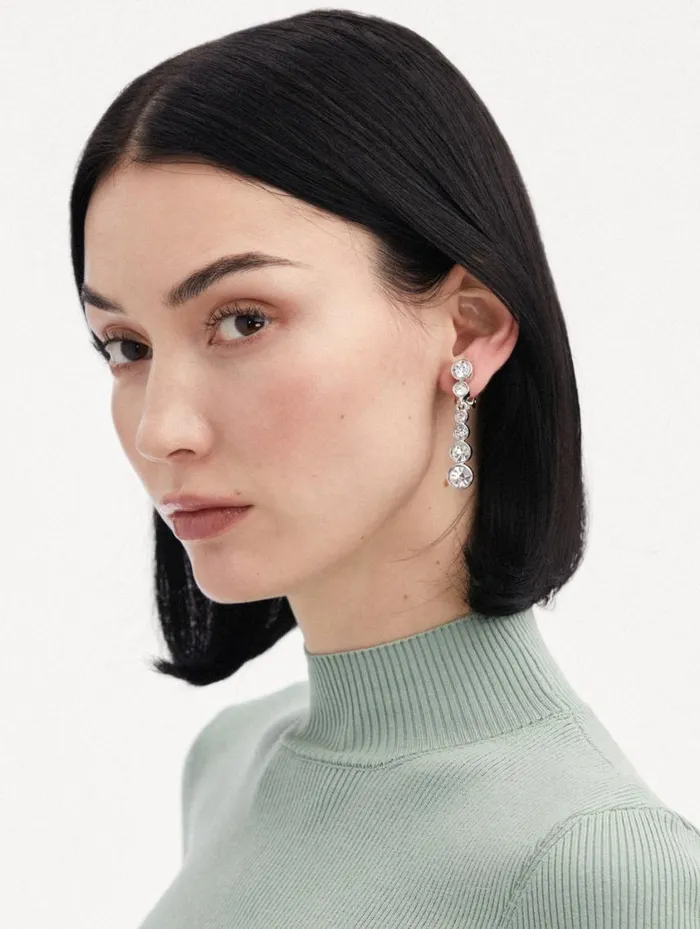 Women Round Stone Drop ClipOn Earrings Crystal Oscar De La Renta Earrings Women Round Stone Drop ClipOn Earrings Crystal Oscar De La Renta Earrings