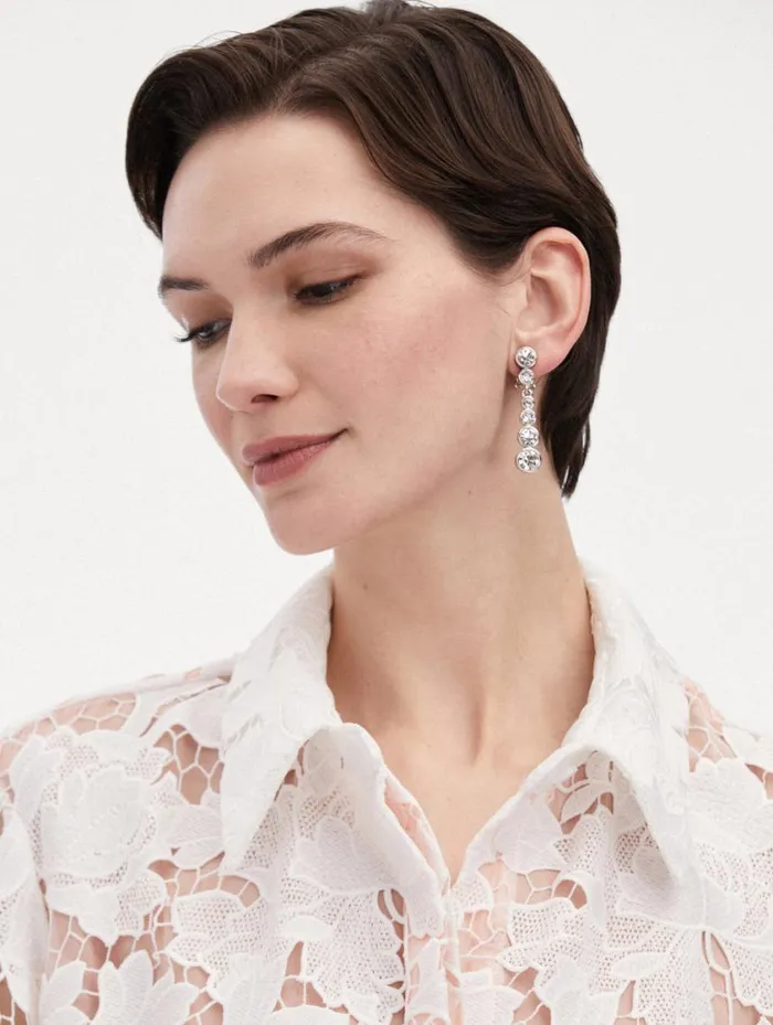 Women Round Stone Drop ClipOn Earrings Crystal Oscar De La Renta Earrings Women Round Stone Drop ClipOn Earrings Crystal Oscar De La Renta Earrings