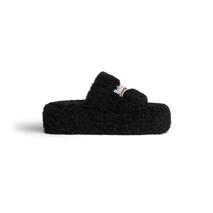 Women Sandals and Mules Balenciaga Furry Platform Sandal In Black