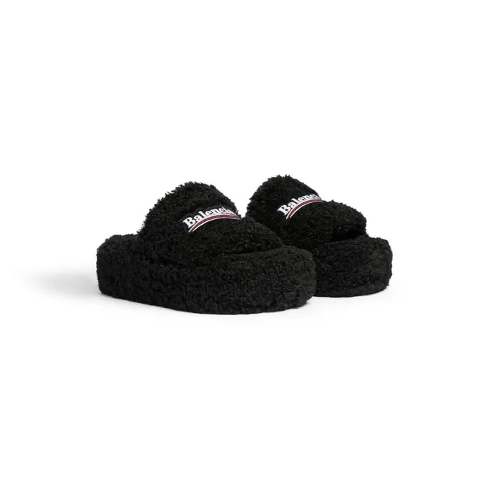 Women Sandals and Mules Balenciaga Furry Platform Sandal In Black