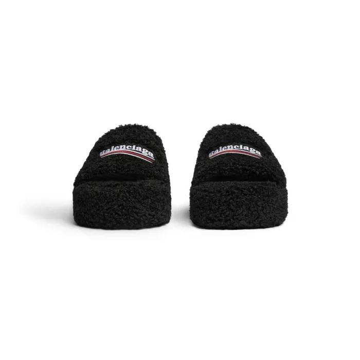 Women Sandals and Mules Balenciaga Furry Platform Sandal In Black