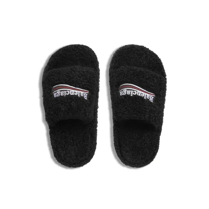 Women Sandals and Mules Balenciaga Furry Platform Sandal In Black