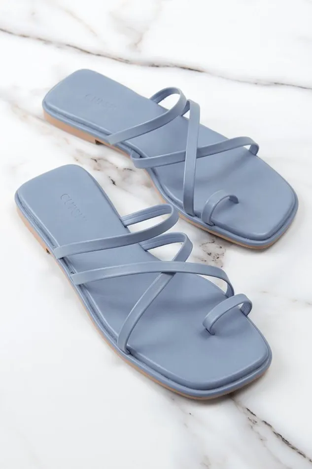 Women Sandals Cupshe Cabana Party Blue Strappy Thong Sandals Blue