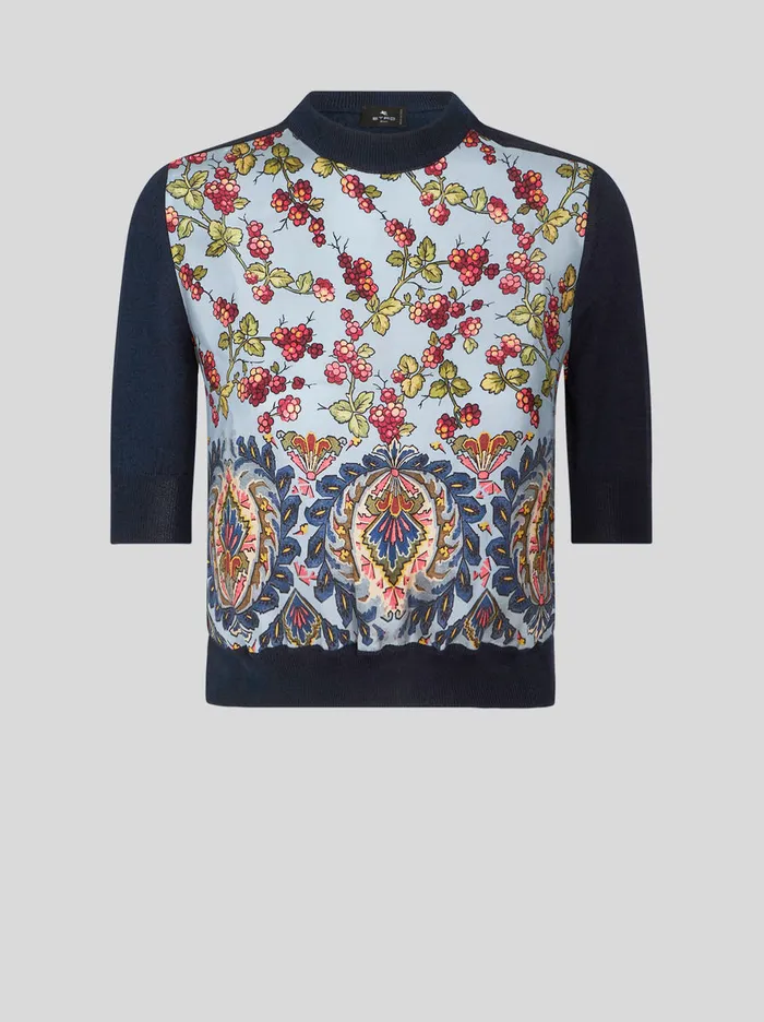 Women Scarf Print Knit TShirt Etro Knitwear
