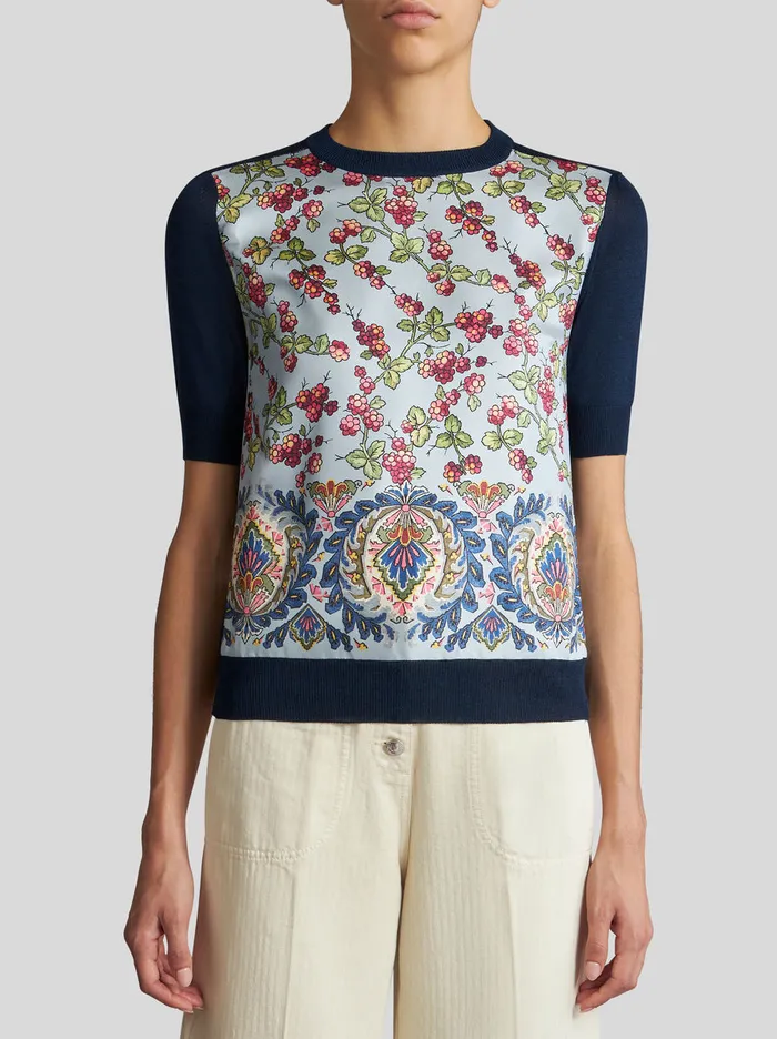 Women Scarf Print Knit TShirt Etro Knitwear