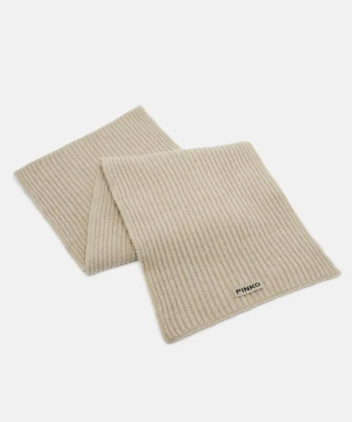 Women Scarves Pinko Ribbed Wool And Cashmere Scarf Beige 8211 Mole Grey Women Scarves Pinko Ribbed Wool And Cashmere Scarf Beige 8211 Mole Grey
