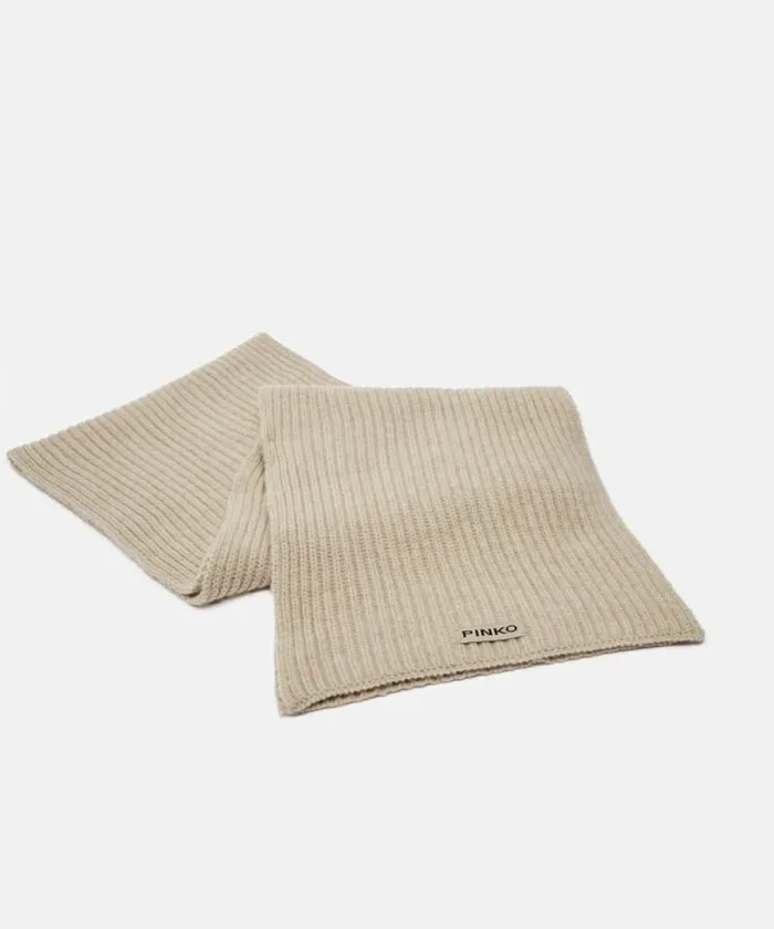 Women Scarves Pinko Ribbed Wool And Cashmere Scarf Beige 8211 Mole Grey Women Scarves Pinko Ribbed Wool And Cashmere Scarf Beige 8211 Mole Grey
