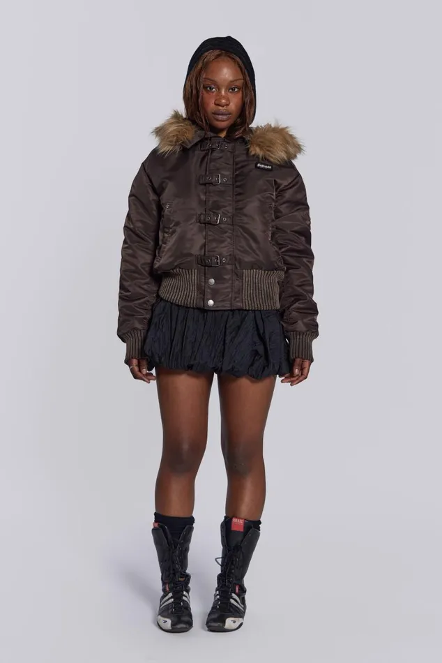 Women Schott Brown MA1 Hooded Bomber Jacket Jaded London Outerwear