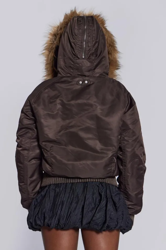 Women Schott Brown MA1 Hooded Bomber Jacket Jaded London Outerwear