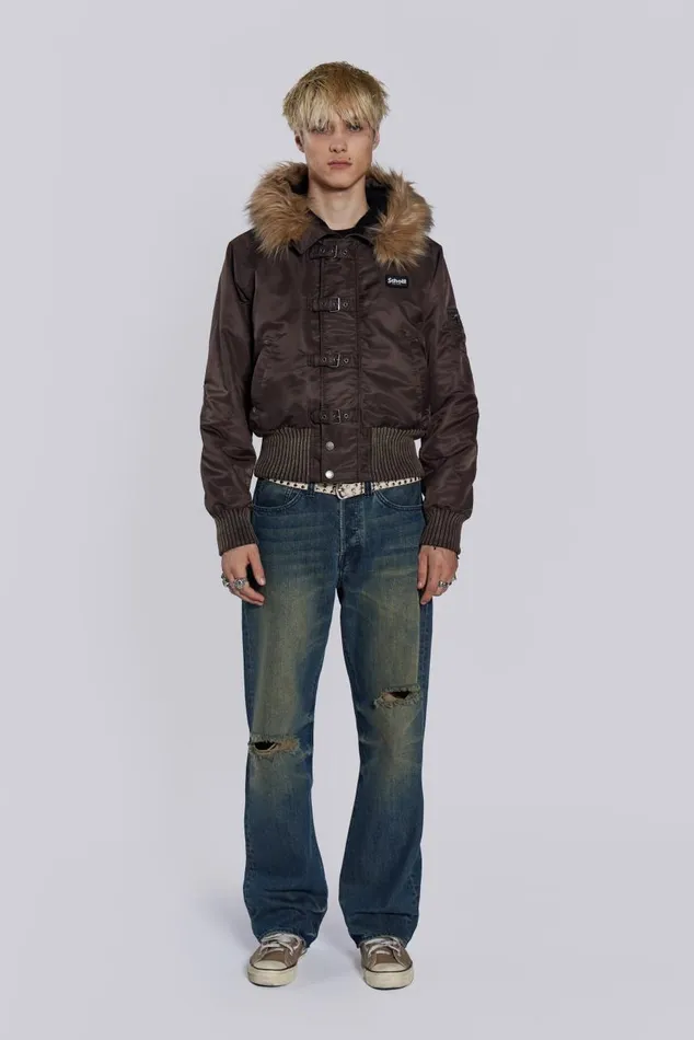 Women Schott Brown MA1 Hooded Bomber Jacket Jaded London Outerwear