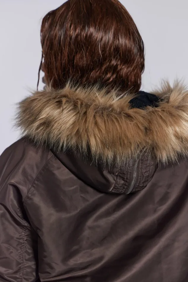 Women Schott Brown MA1 Hooded Bomber Jacket Jaded London Outerwear
