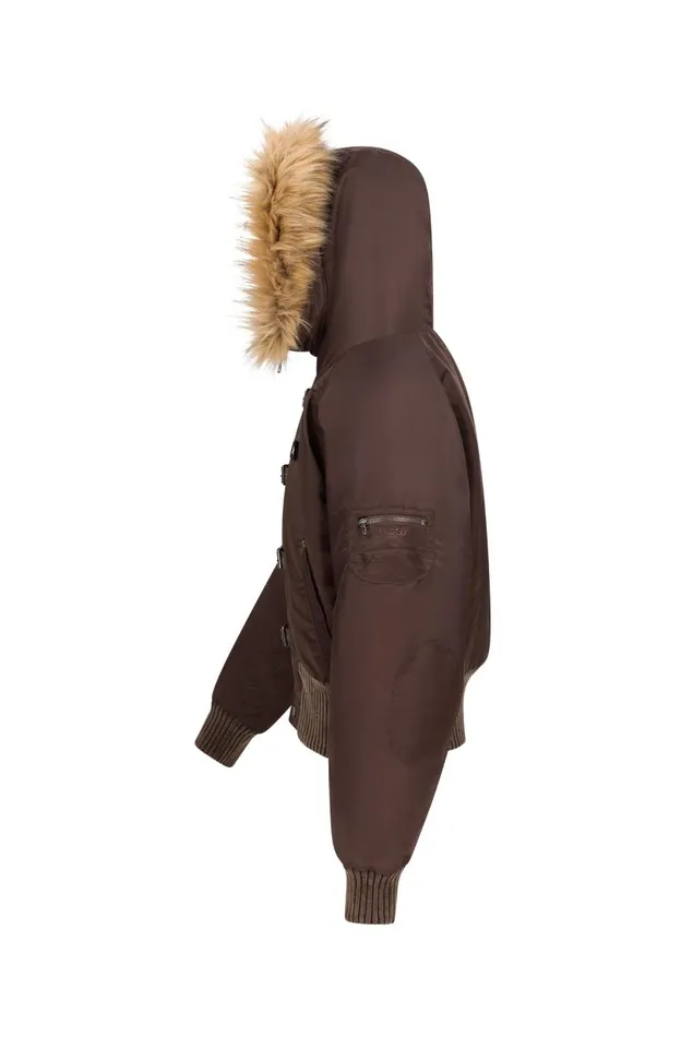 Women Schott Brown MA1 Hooded Bomber Jacket Jaded London Outerwear