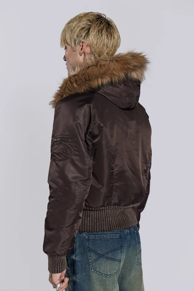 Women Schott Brown MA1 Hooded Bomber Jacket Jaded London Outerwear