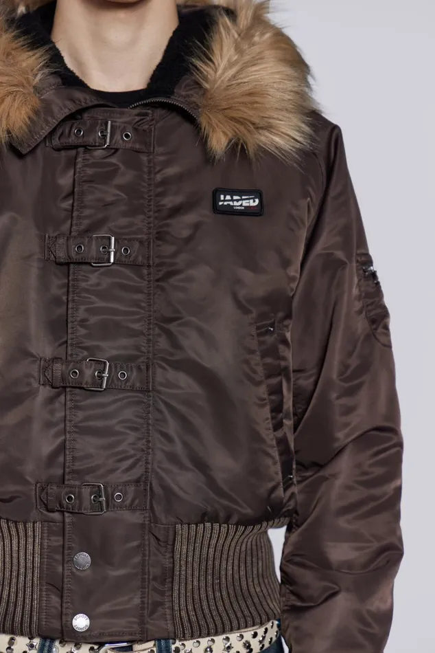Women Schott Brown MA1 Hooded Bomber Jacket Jaded London Outerwear