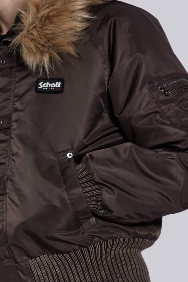 Women Schott Brown MA1 Hooded Bomber Jacket Jaded London Outerwear