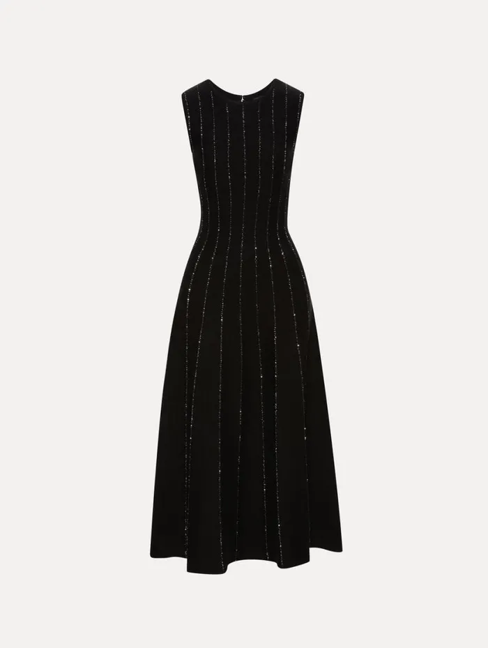 Women Sequin Embroidered Knit Dress Black Oscar De La Renta Dresses