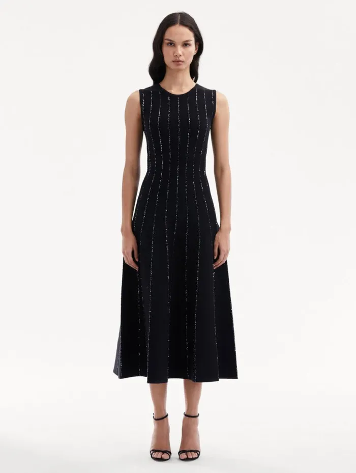 Women Sequin Embroidered Knit Dress Black Oscar De La Renta Dresses Women Sequin Embroidered Knit Dress Black Oscar De La Renta Dresses