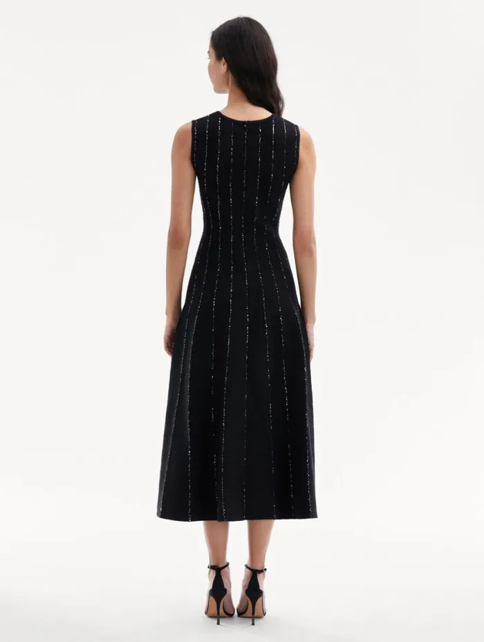 Women Sequin Embroidered Knit Dress Black Oscar De La Renta Dresses Women Sequin Embroidered Knit Dress Black Oscar De La Renta Dresses