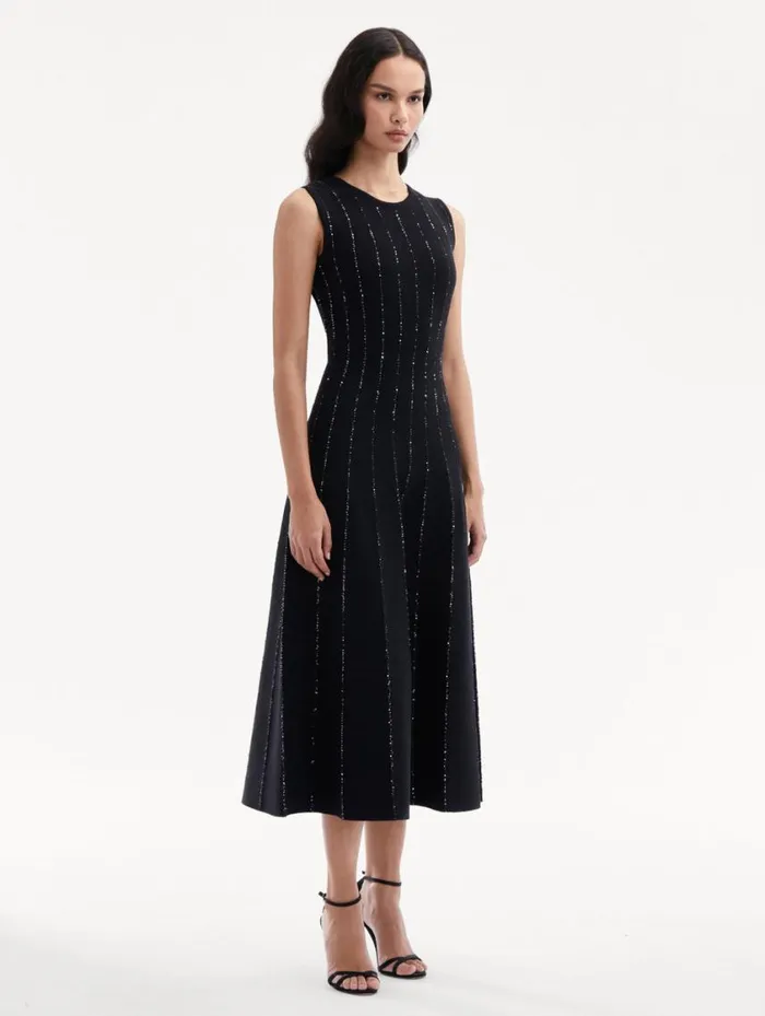 Women Sequin Embroidered Knit Dress Black Oscar De La Renta Dresses Women Sequin Embroidered Knit Dress Black Oscar De La Renta Dresses
