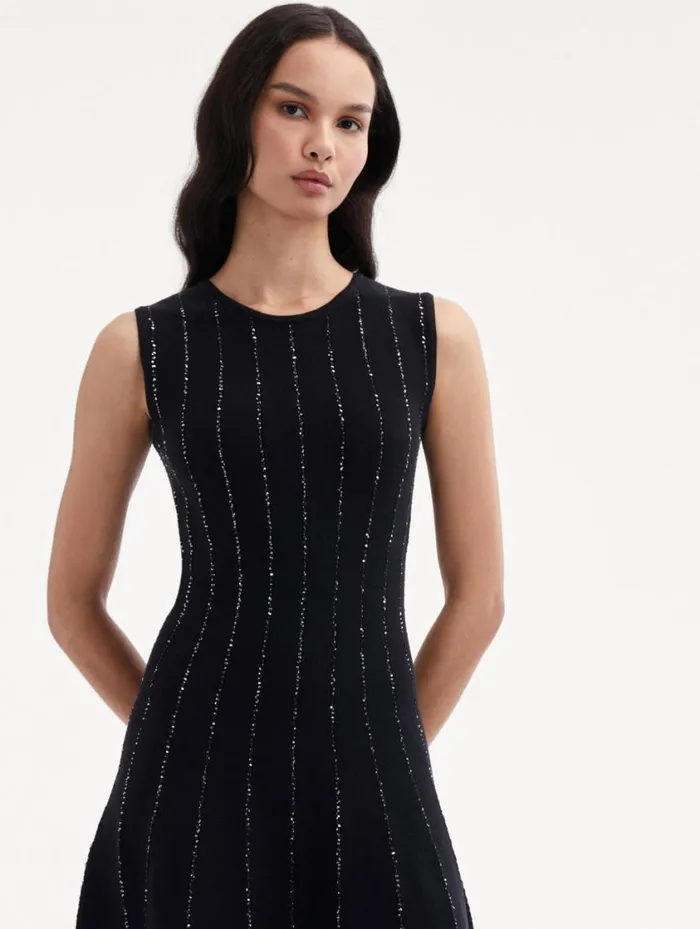 Women Sequin Embroidered Knit Dress Black Oscar De La Renta Dresses Women Sequin Embroidered Knit Dress Black Oscar De La Renta Dresses