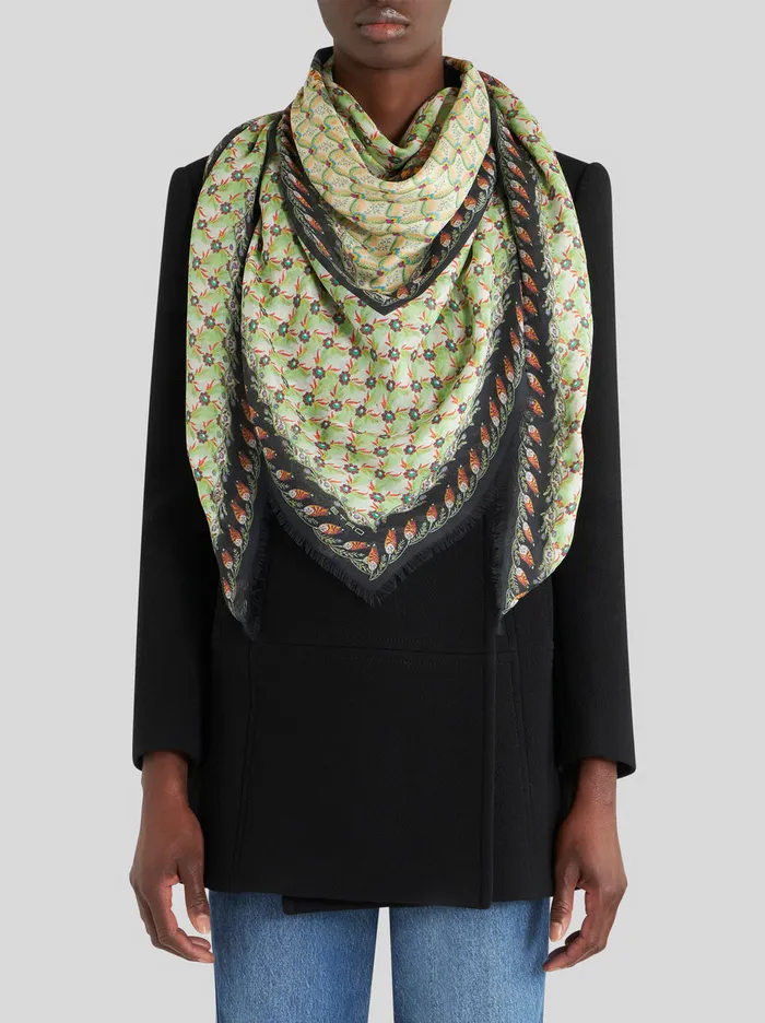 Women Shawl With Floral Print And Edging Etro Scarves And Silk