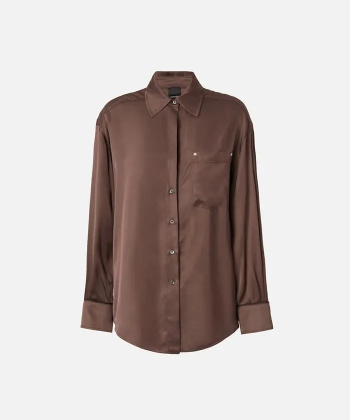 Women Shirts And Blouses Pinko Glossy Shirt With Plunging Neckline Brownafrica Earth Women Shirts And Blouses Pinko Glossy Shirt With Plunging Neckline Brownafrica Earth