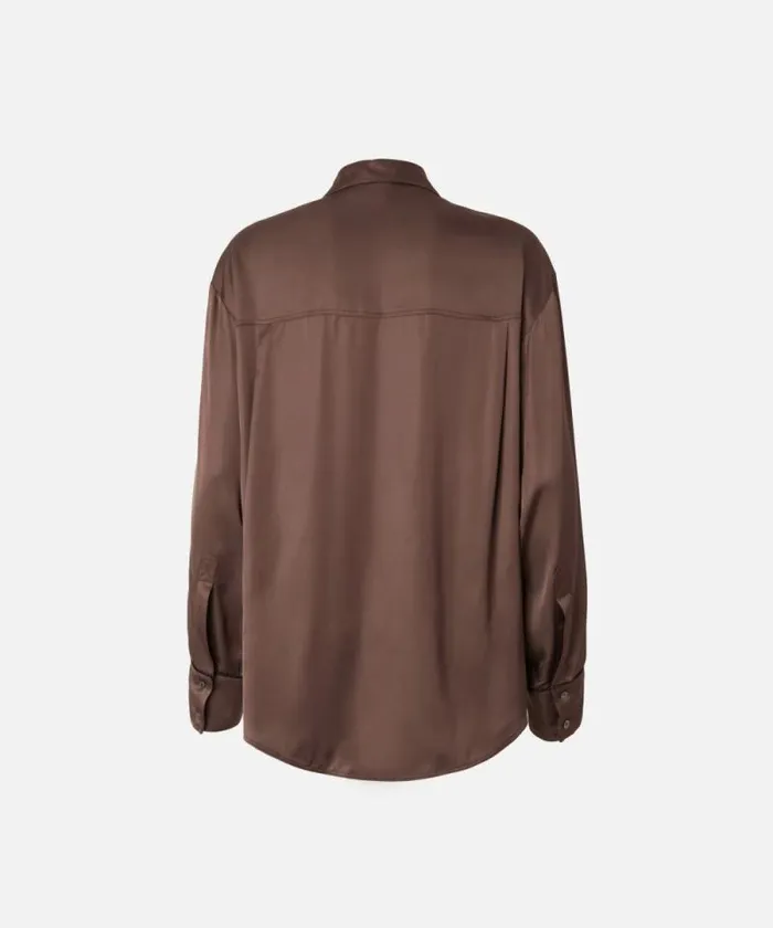 Women Shirts And Blouses Pinko Glossy Shirt With Plunging Neckline Brownafrica Earth Women Shirts And Blouses Pinko Glossy Shirt With Plunging Neckline Brownafrica Earth