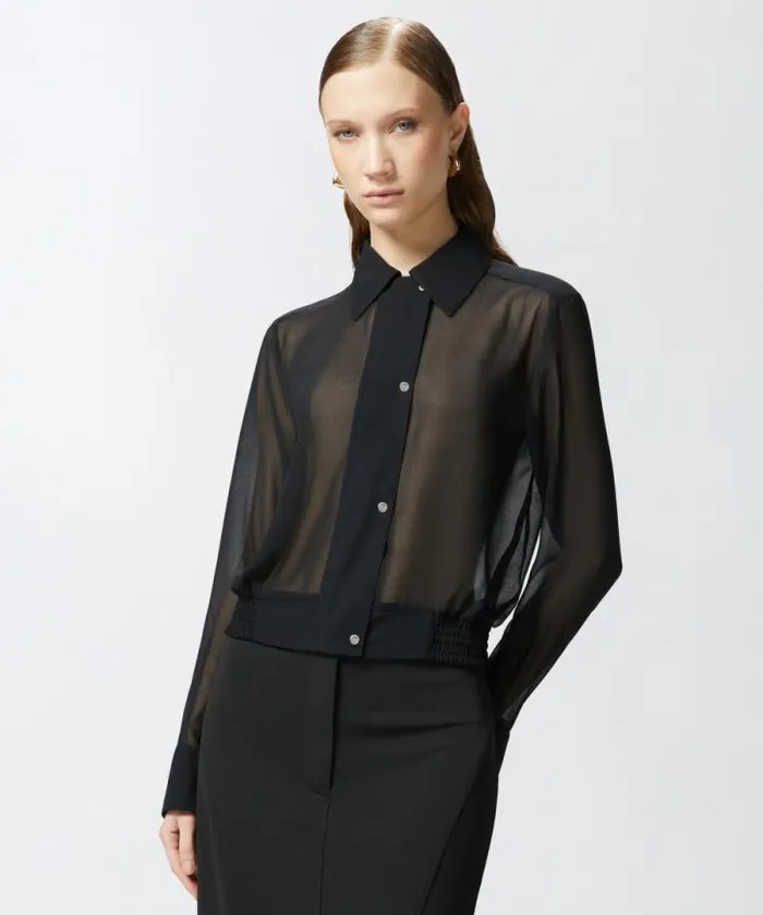 Women Shirts And Blouses Pinko Lightweight Bomberstyle Georgette Shirt Limo Black Women Shirts And Blouses Pinko Lightweight Bomberstyle Georgette Shirt Limo Black
