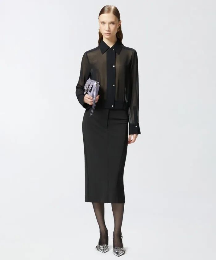 Women Shirts And Blouses Pinko Lightweight Bomberstyle Georgette Shirt Limo Black Women Shirts And Blouses Pinko Lightweight Bomberstyle Georgette Shirt Limo Black