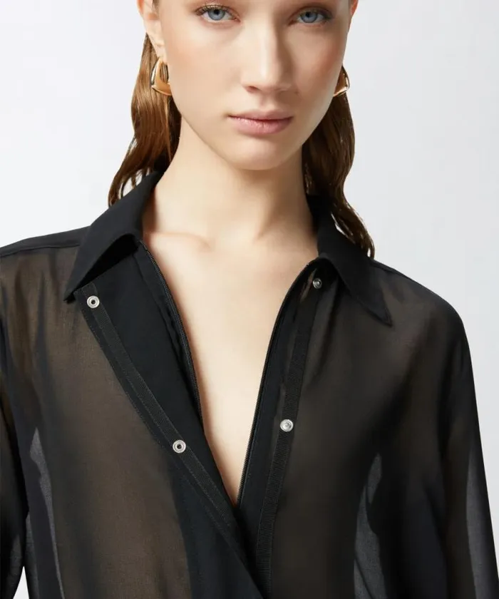 Women Shirts And Blouses Pinko Lightweight Bomberstyle Georgette Shirt Limo Black Women Shirts And Blouses Pinko Lightweight Bomberstyle Georgette Shirt Limo Black