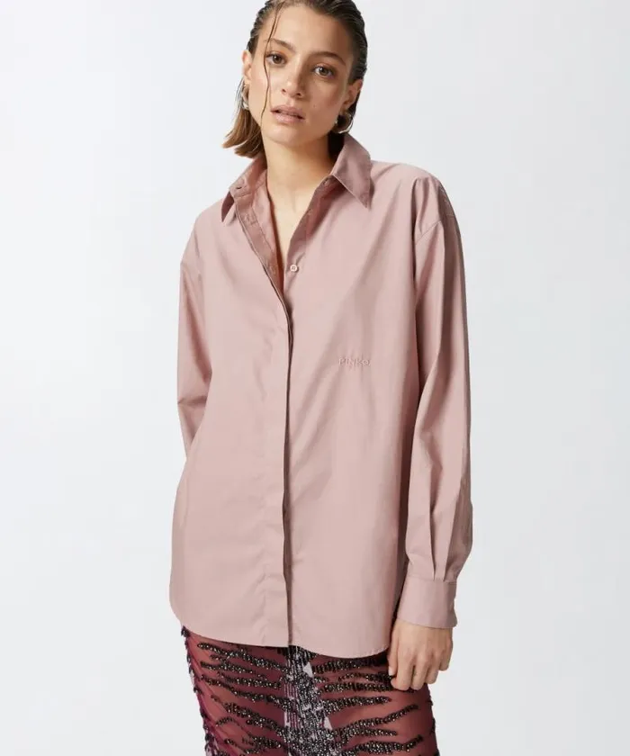 Women Shirts And Blouses Pinko Oversize Poplin Shirt Ash Pink