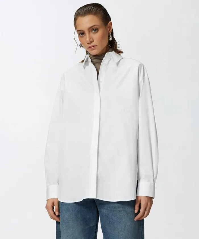 Women Shirts And Blouses Pinko Oversize Poplin Shirt Bright White