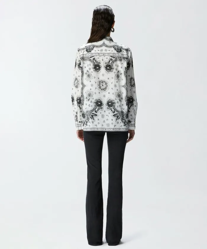 Women Shirts And Blouses Pinko Poplin Shirt With Bandannastyle Floral Print Multi Whiteblack Women Shirts And Blouses Pinko Poplin Shirt With Bandannastyle Floral Print Multi Whiteblack