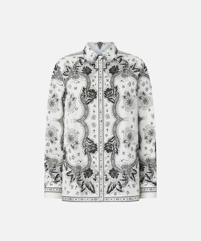 Women Shirts And Blouses Pinko Poplin Shirt With Bandannastyle Floral Print Multi Whiteblack Women Shirts And Blouses Pinko Poplin Shirt With Bandannastyle Floral Print Multi Whiteblack