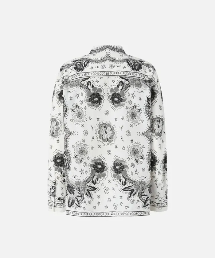 Women Shirts And Blouses Pinko Poplin Shirt With Bandannastyle Floral Print Multi Whiteblack Women Shirts And Blouses Pinko Poplin Shirt With Bandannastyle Floral Print Multi Whiteblack