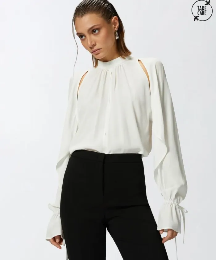 Women Shirts And Blouses Pinko Silkblend Blouse With Ruffled Sleeves Vanilla Icecream White Women Shirts And Blouses Pinko Silkblend Blouse With Ruffled Sleeves Vanilla Icecream White
