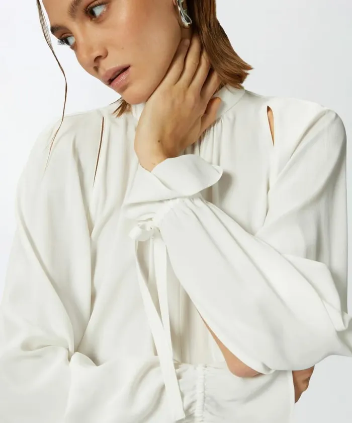 Women Shirts And Blouses Pinko Silkblend Blouse With Ruffled Sleeves Vanilla Icecream White Women Shirts And Blouses Pinko Silkblend Blouse With Ruffled Sleeves Vanilla Icecream White
