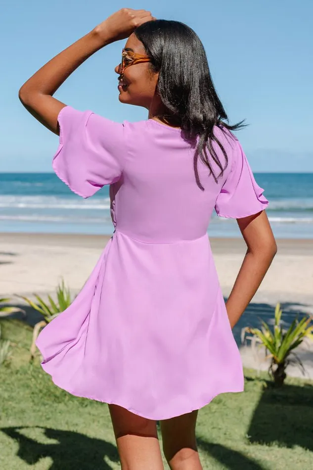 Women Short Dresses Cupshe Christa Plunge Bell Sleeve Zipper Short AShape Dress Purple