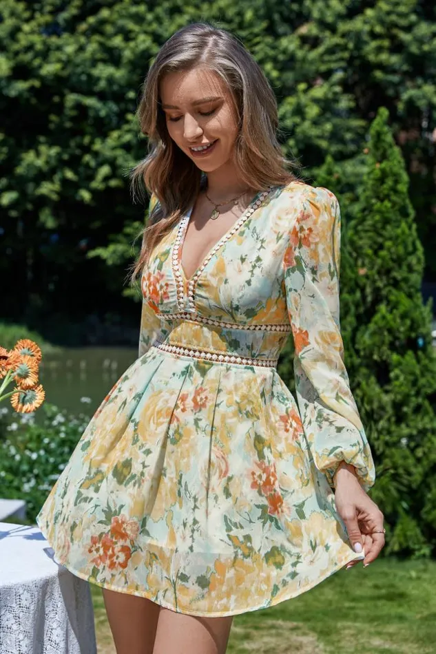 Women Short Dresses Cupshe Gerda Vneck Lace Trims Puff Sleeve Sheath Dress Multicolor Women Short Dresses Cupshe Gerda Vneck Lace Trims Puff Sleeve Sheath Dress Multicolor