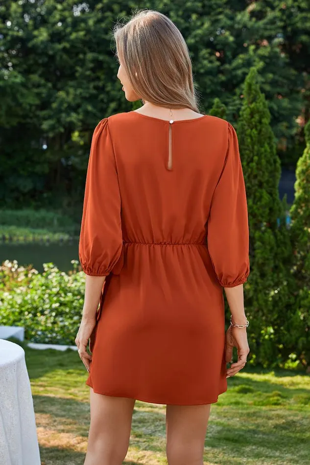 Women Short Dresses Cupshe Mariana Round Neck Bubble Sleeve AShape Dress Red