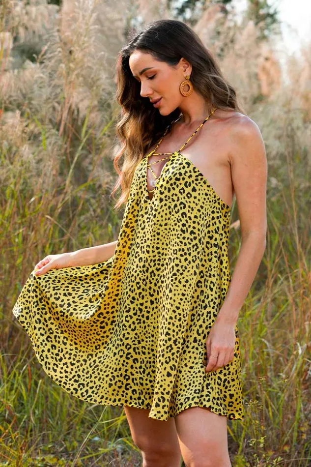 Women Short Dresses Cupshe Mariposa Leopard Short Dress Yellow