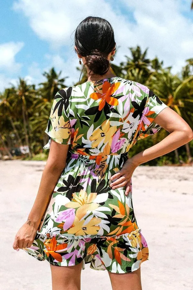 Women Short Dresses Cupshe Marlen Floral Ruffle Tie Front Dress Multicolor