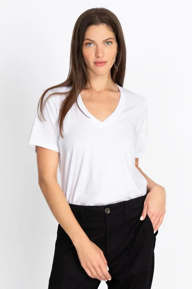 Women Short Sleeve VNeck Layering Tee White Johnny Was Tops