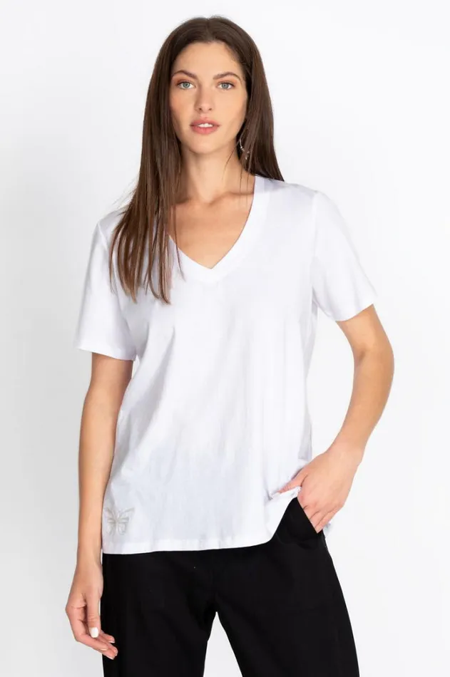 Women Short Sleeve VNeck Layering Tee White Johnny Was Tops Women Short Sleeve VNeck Layering Tee White Johnny Was Tops