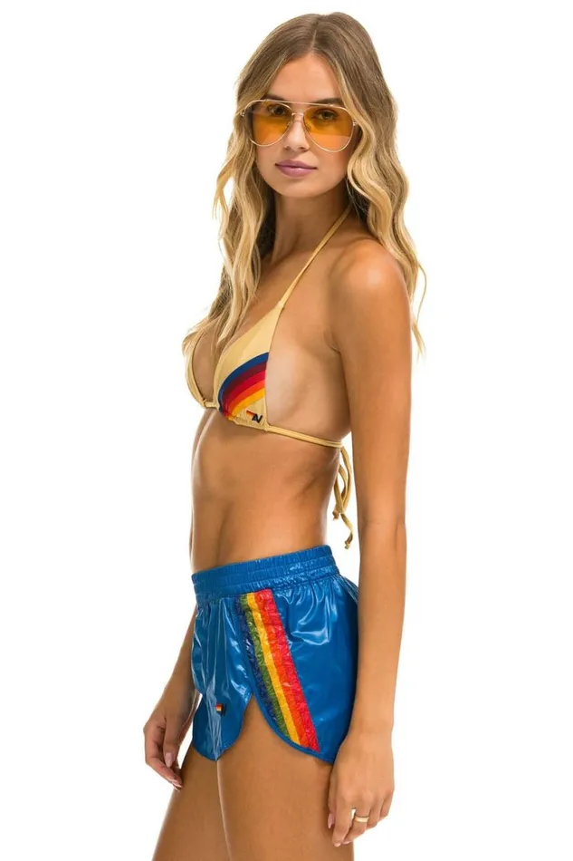Women Shorts Aviator Nation 5 Stripe Nylon Jogger Short 8211 Snorkel Blue