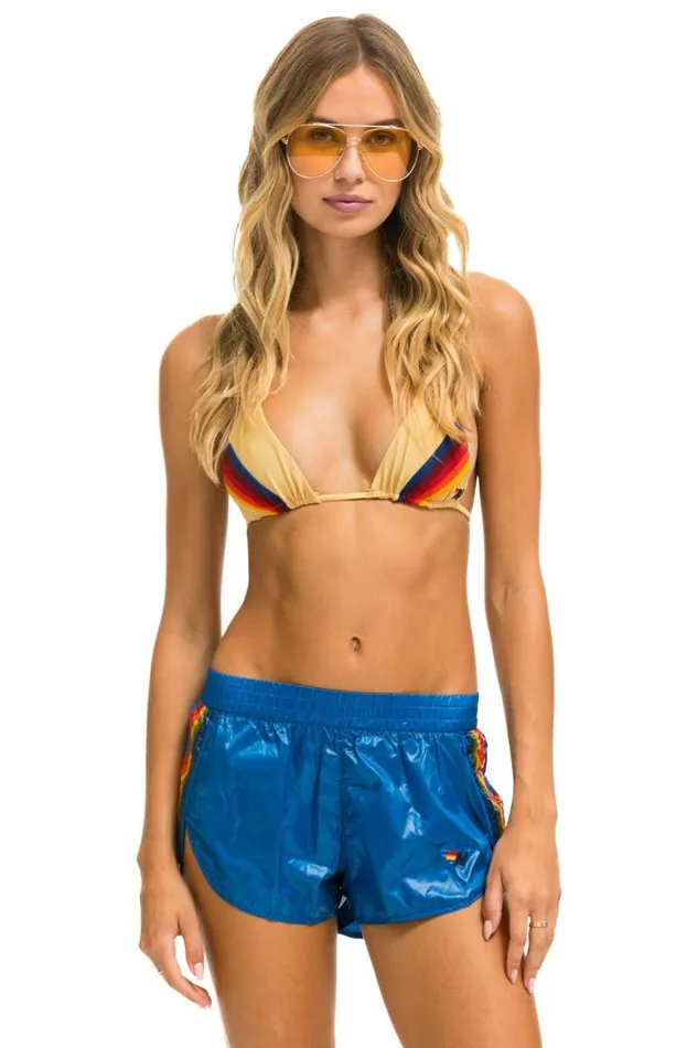 Women Shorts Aviator Nation 5 Stripe Nylon Jogger Short 8211 Snorkel Blue