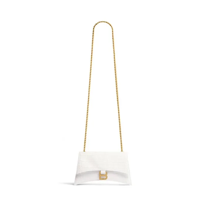 Women Shoulder Bags Balenciaga Crush Xs Chain Bag Crocodile Embossed In Optic White Women Shoulder Bags Balenciaga Crush Xs Chain Bag Crocodile Embossed In Optic White