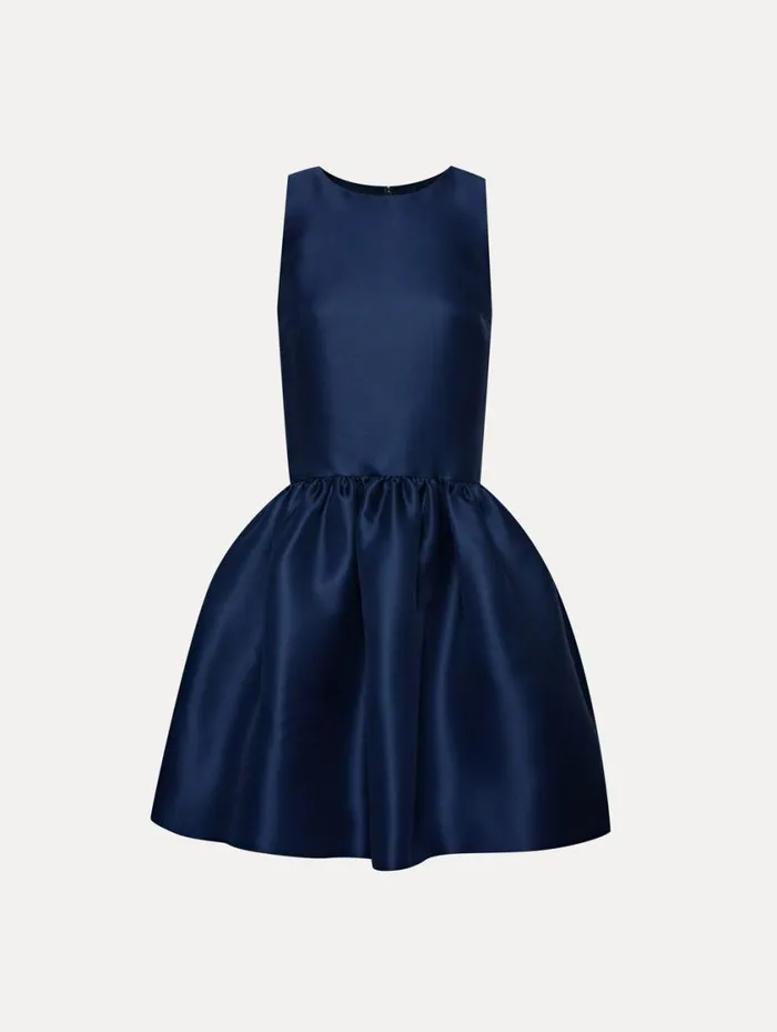 Women Silk Drop Waist Cocktail Dress Navy Oscar De La Renta Dresses
