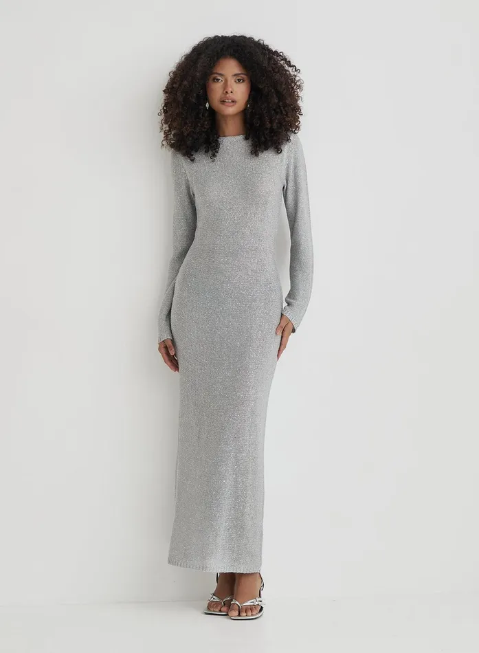 Women Silver Sequin Knitted Maxi Dress Sisca 4th and Reckless Knitwear